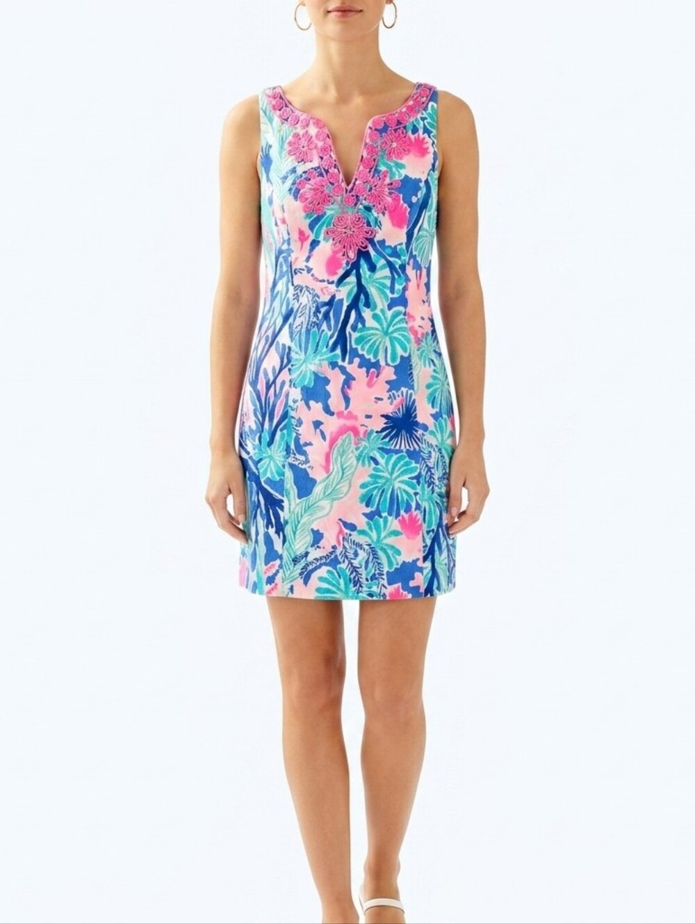 Lilly Pulitzer Gabby Shift Dress Sz 0 - Blue Pink Reef Coral - Palm Beach Preppy